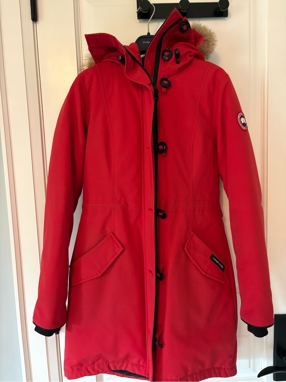 Canada Goose Red Women's Long Down Parka with Fur-Trim Hood
